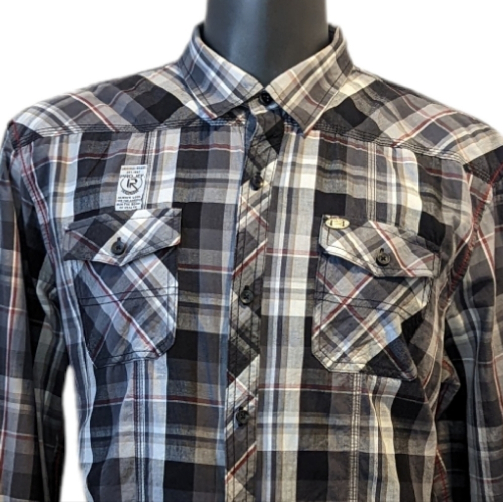 2/$20 Projek Raw Grey Plaid Button Front Shirt XL